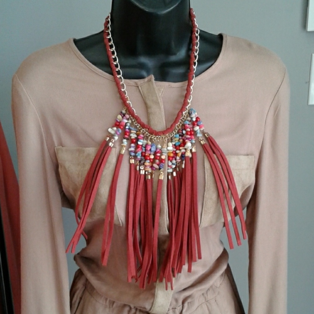Fringe & bead statement necklace